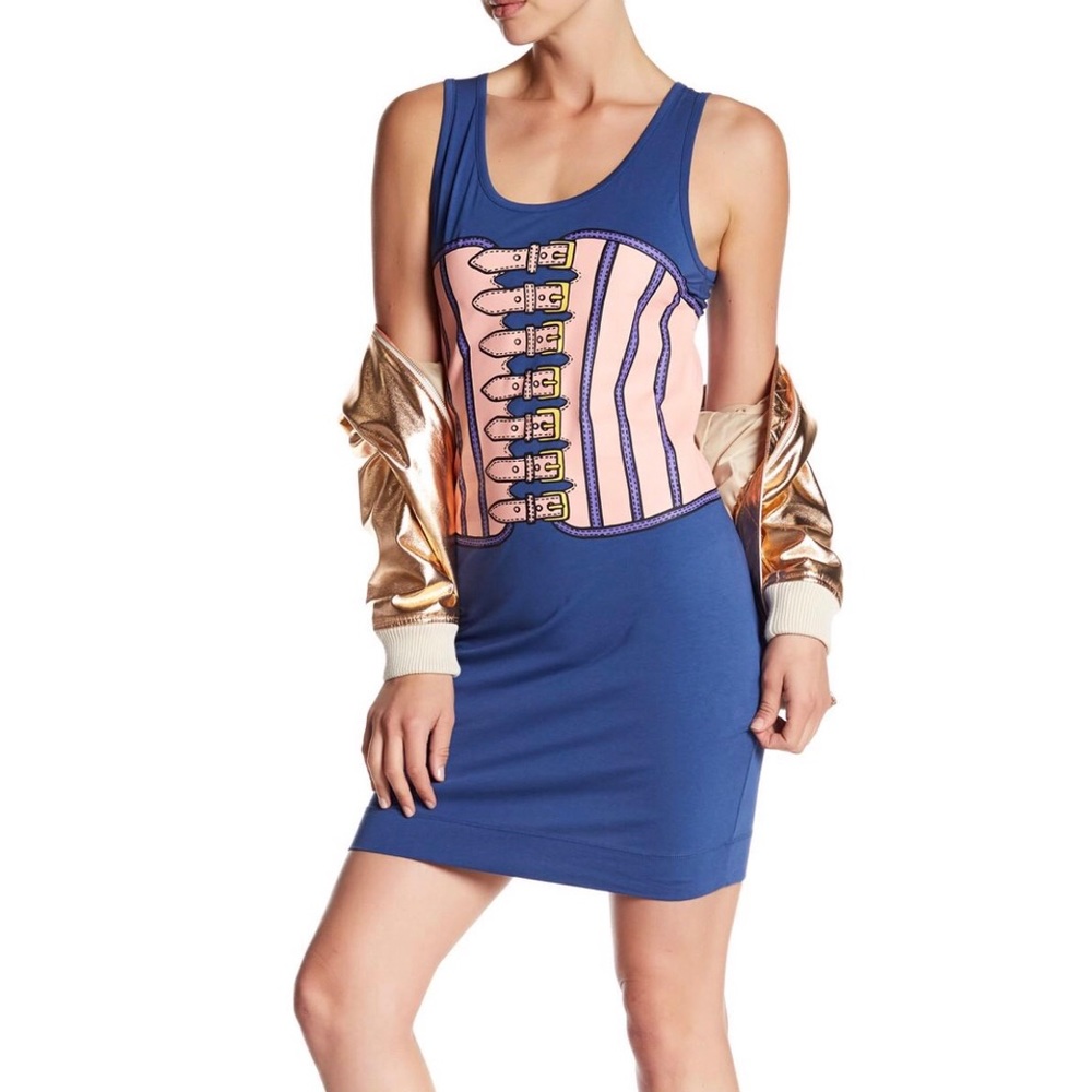 LOVE MOSCHINO Corset GRAPHIC Tank DRESS Sz 6